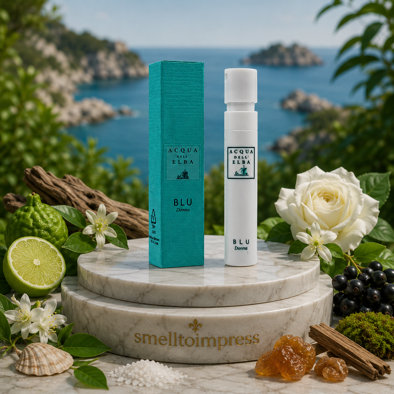 εικόνα επίσημου δείγματος αρώματος Acqua dell' Elba Blue Donna 1,2 ml 0,04 fl. oz