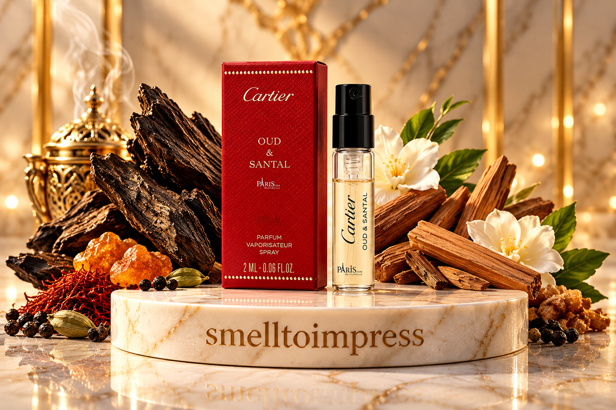 εικόνα επίσημου δείγματος αρώματος Cartier Les Heures Voyageuses Oud and Santal 1,5 ml 0,05 fl. oz.