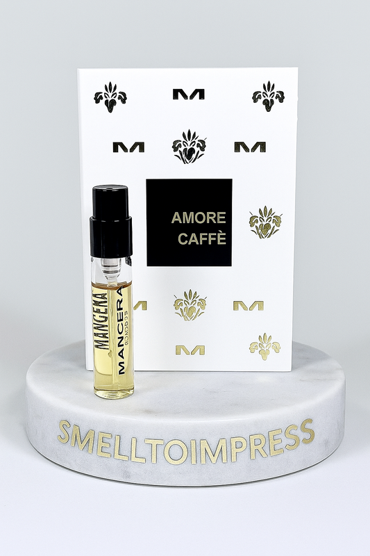MANCERA Amore Caffe Eau de Parfum 0,06 fl. oz. 2 ml επίσημο δείγμα αρώματος σε μαρμάρινη βάση smelltoimpress